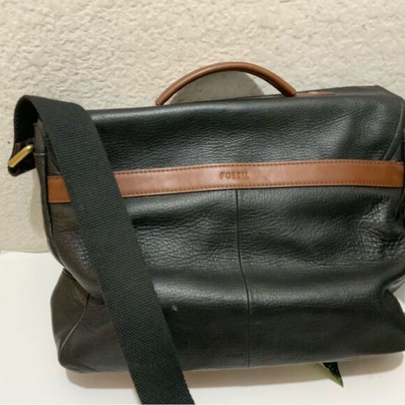 Fossil Black Leather Evan Commuter Satchel Messenger Bag New - Picture 6 of 14